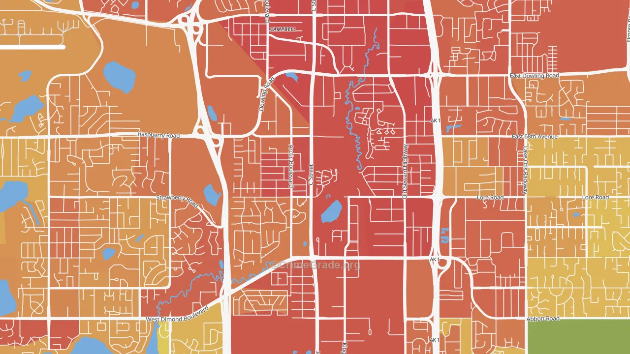 Taku-Campbell, Anchorage, AK Map of Vehicle Theft Rates
