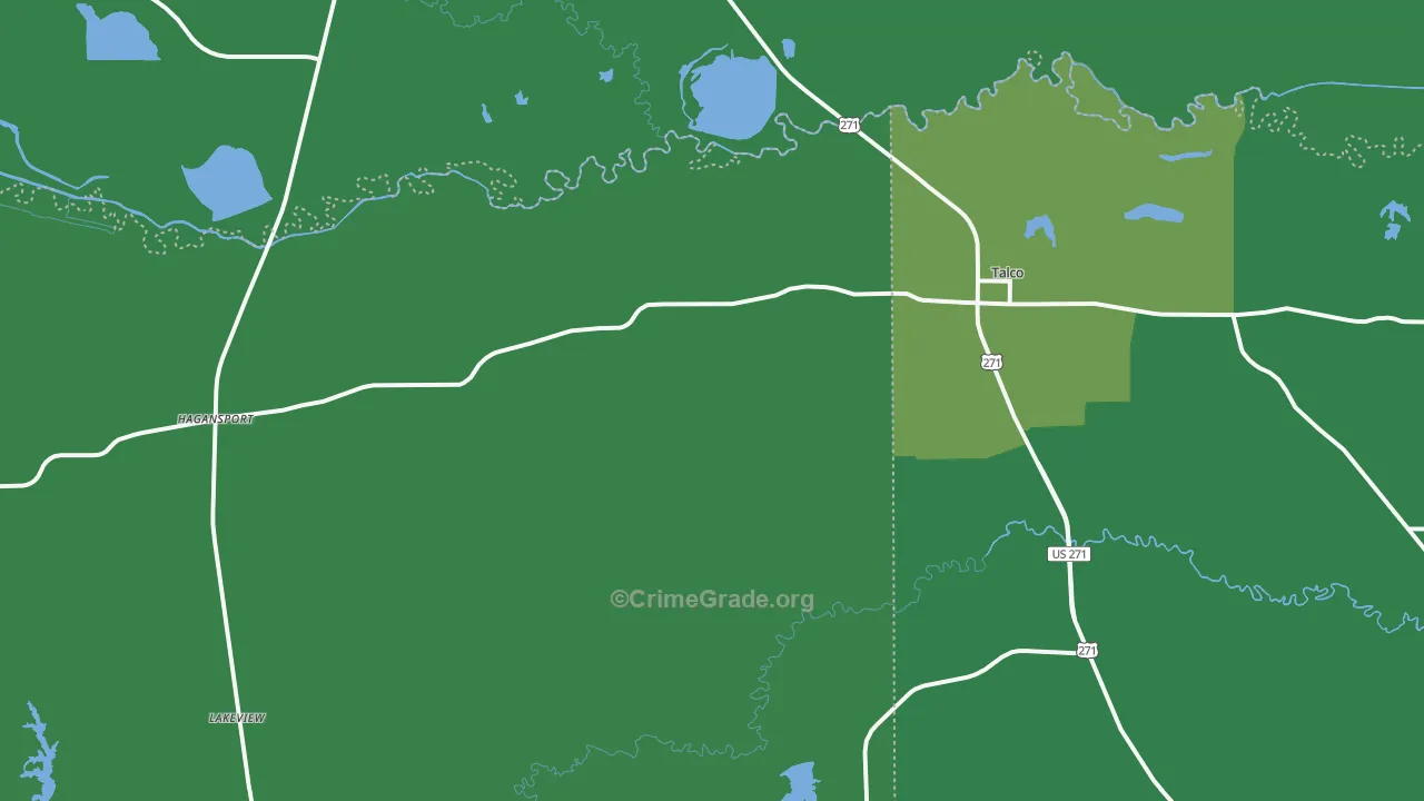 Talco, TX Map of Vehicle Theft Rates
