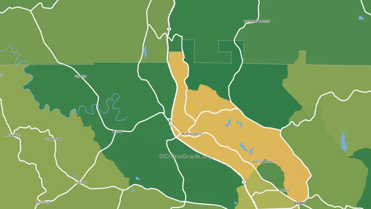 Talking Rock, GA Map of Vehicle Theft Rates