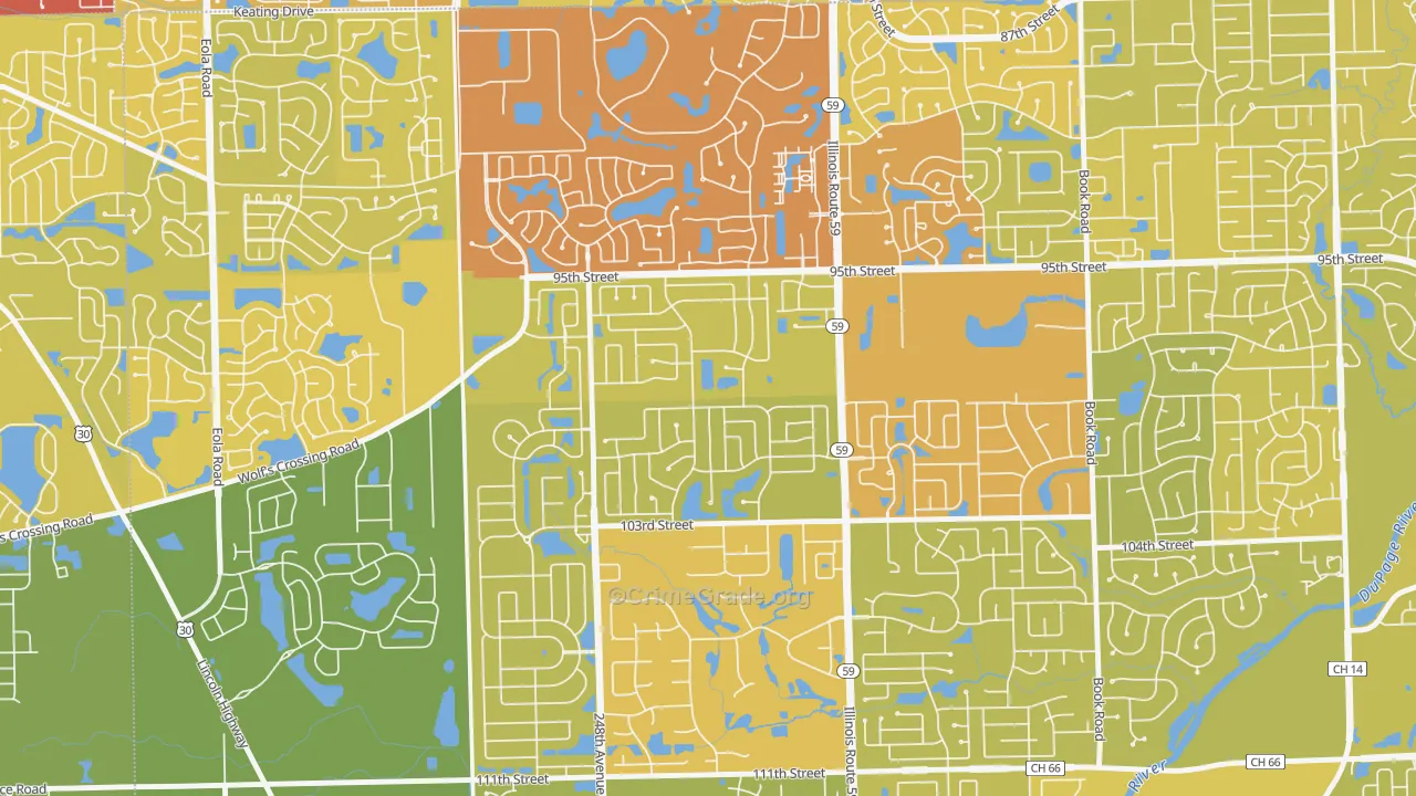 Tall Grass, Naperville, IL Map of Vehicle Theft Rates