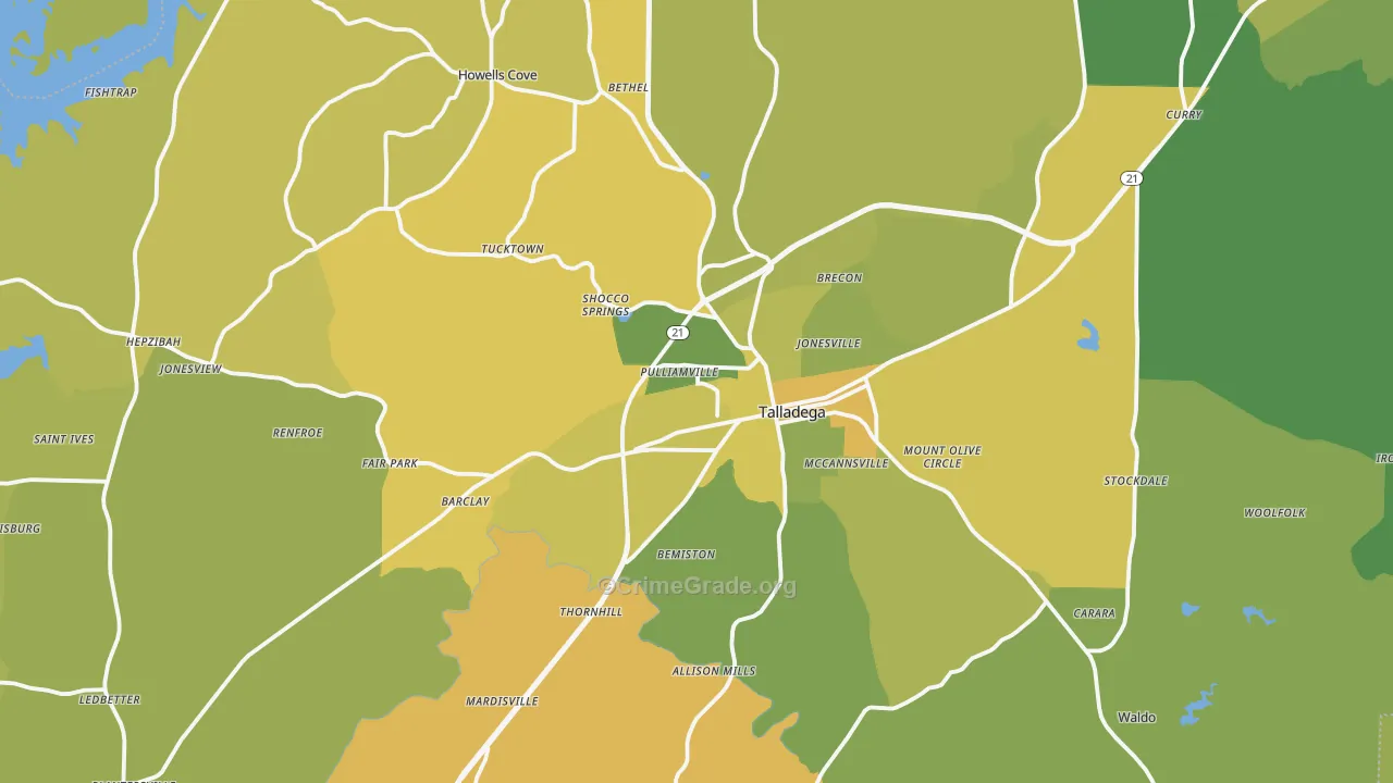 Talladega, AL Map of Vehicle Theft Rates