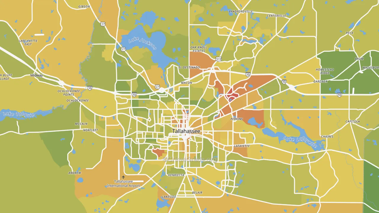 Tallahassee, FL Map of Vehicle Theft Rates