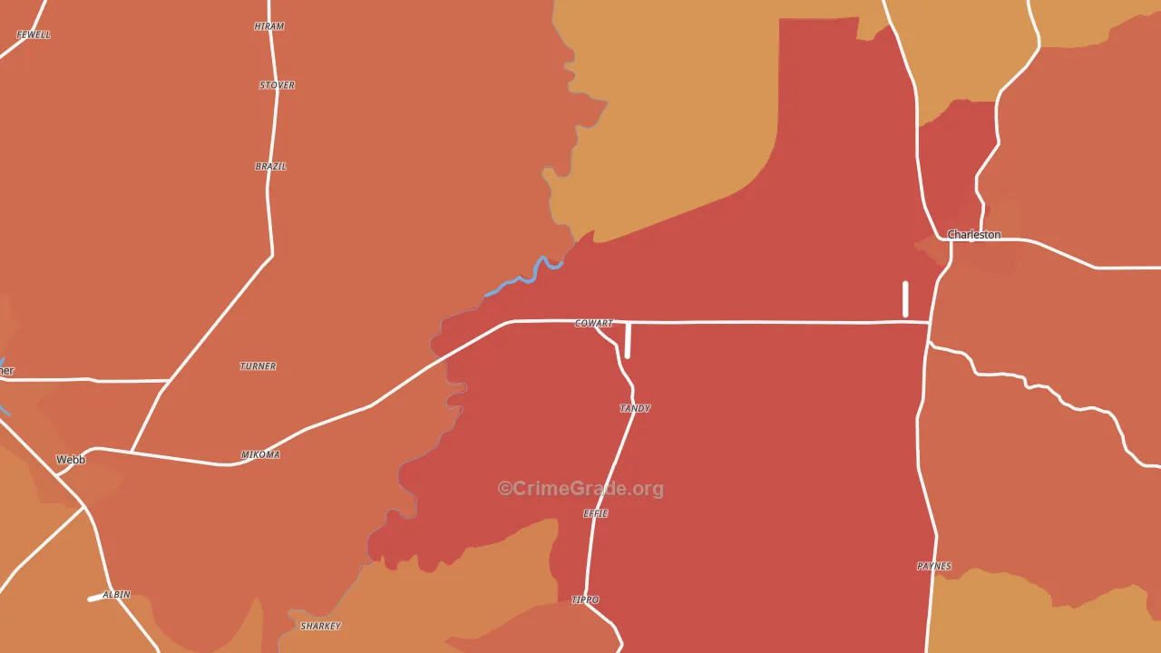 Tallahatchie County, MS Map of Vehicle Theft Rates