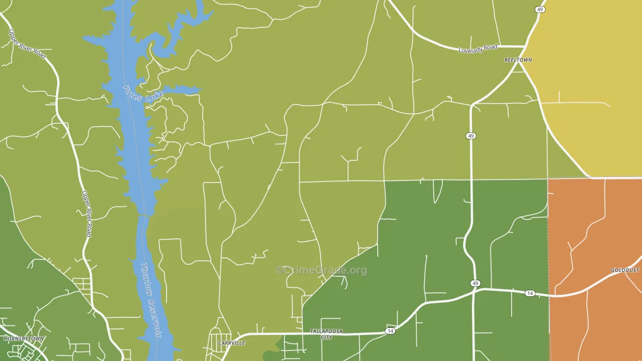 Tallapoosa City, AL Map of Vehicle Theft Rates