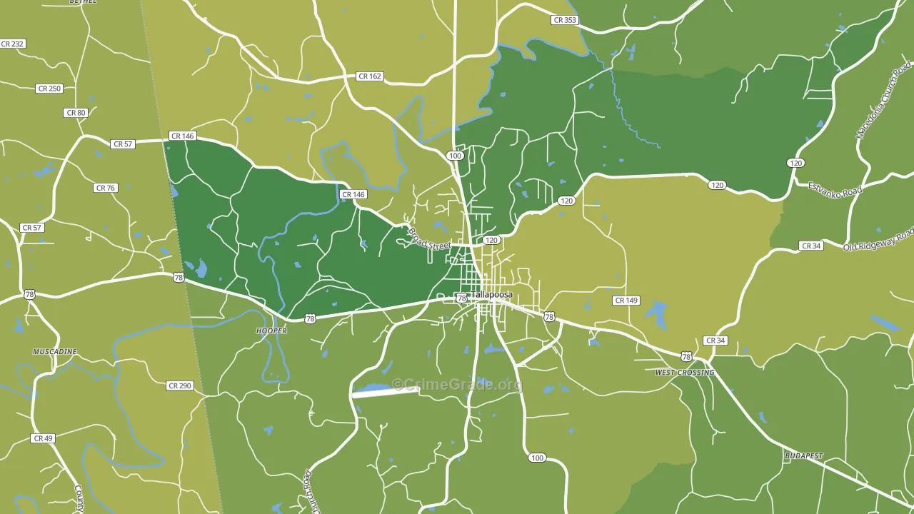 Tallapoosa, GA Map of Vehicle Theft Rates