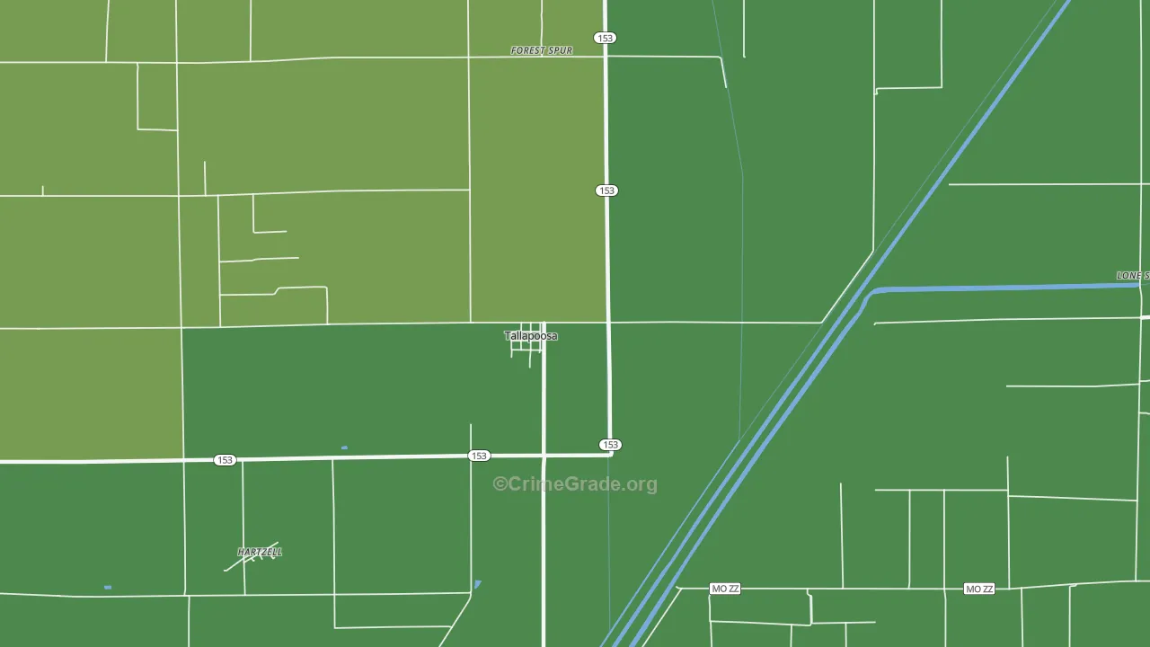 Tallapoosa, MO Map of Vehicle Theft Rates