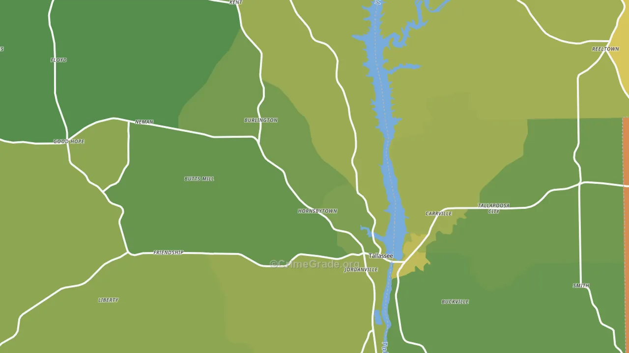 Tallassee, AL Map of Vehicle Theft Rates