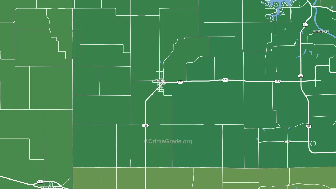 Tallula, IL Map of Vehicle Theft Rates