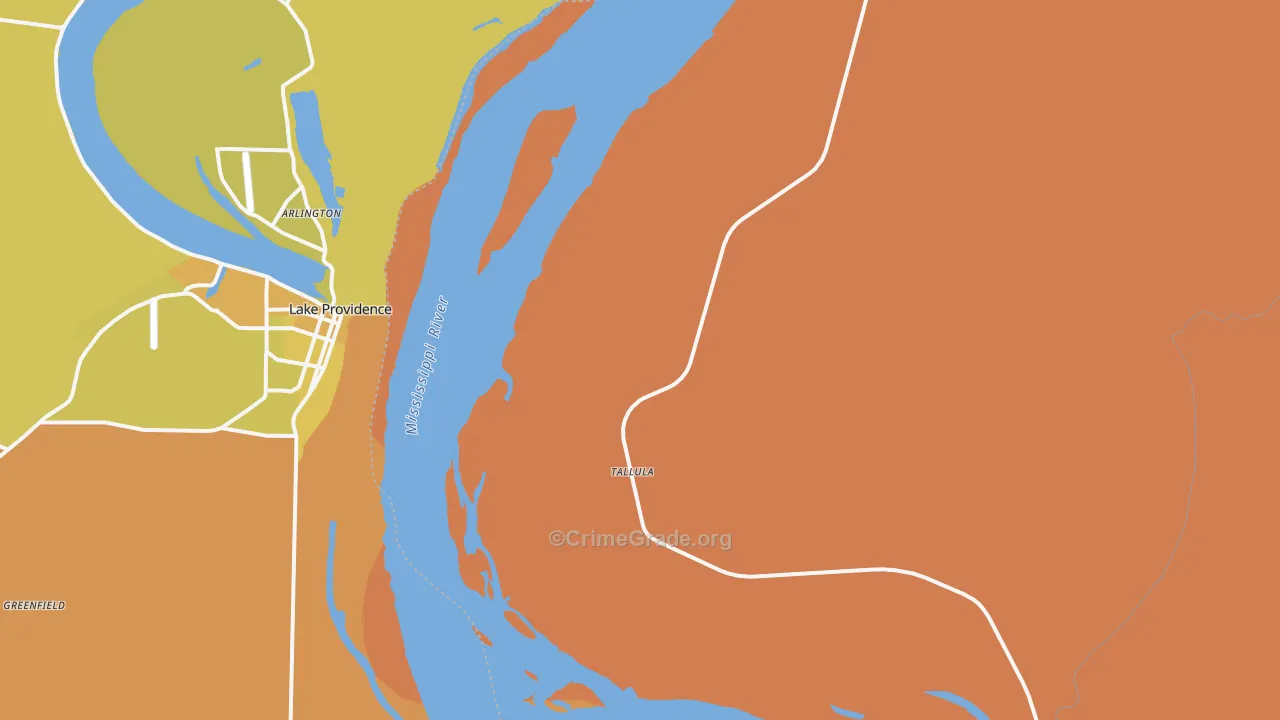 Tallula, MS Map of Vehicle Theft Rates
