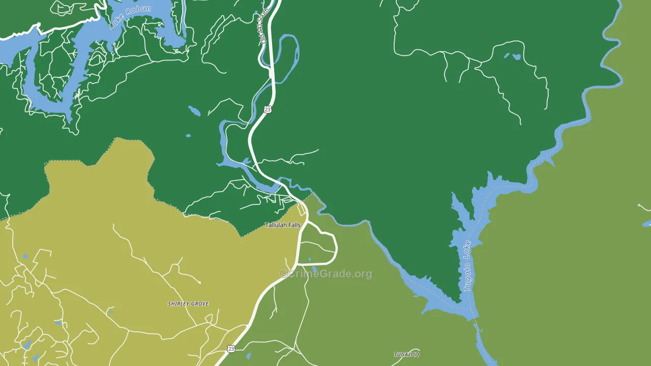 Tallulah Falls, GA Map of Vehicle Theft Rates