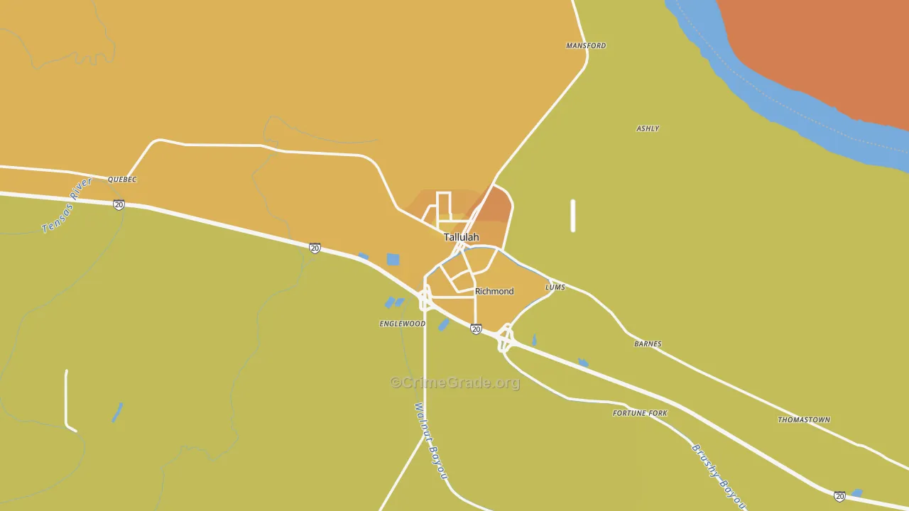 Tallulah, LA Map of Vehicle Theft Rates