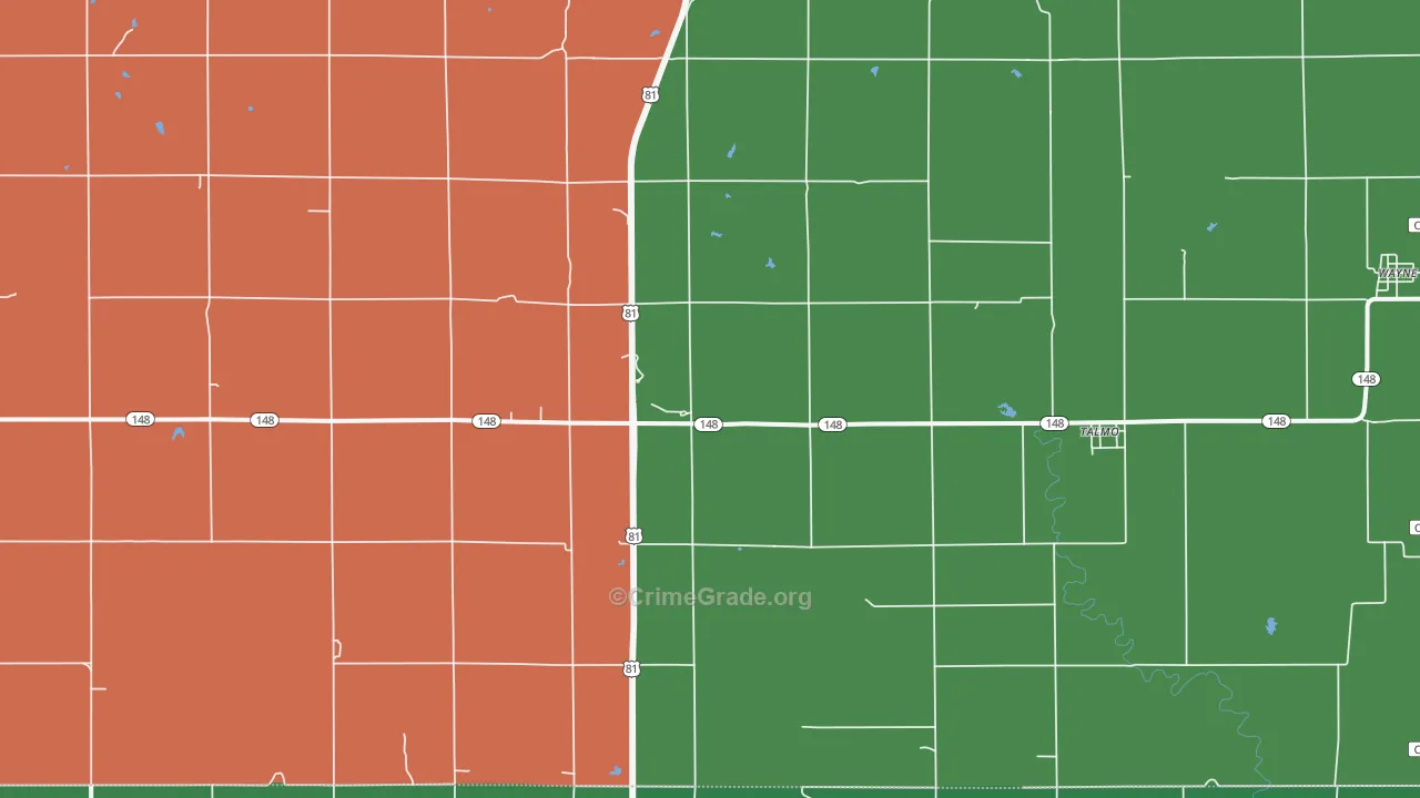 Talmo, KS Map of Vehicle Theft Rates
