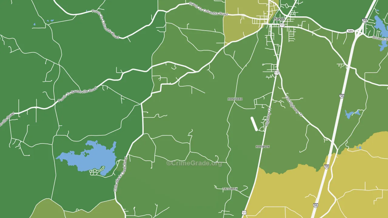 Talowah, MS Map of Vehicle Theft Rates