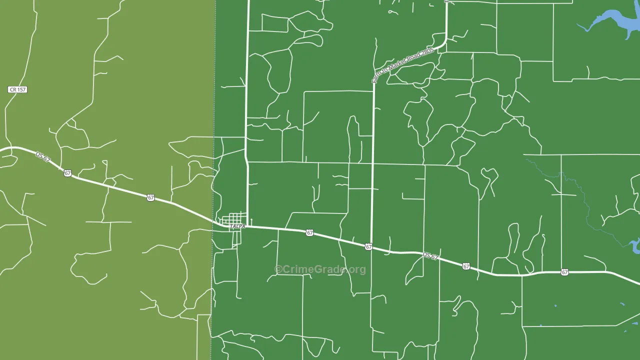 Talpa, TX Map of Vehicle Theft Rates