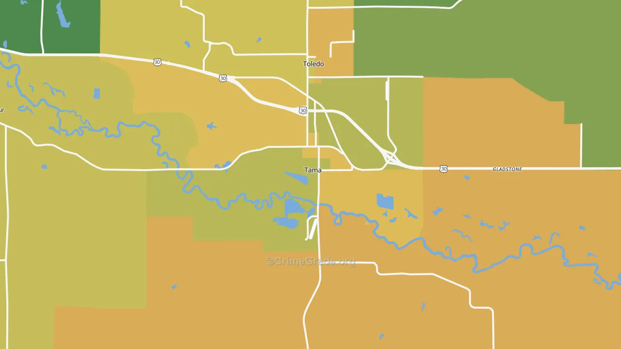 Tama, IA Map of Vehicle Theft Rates