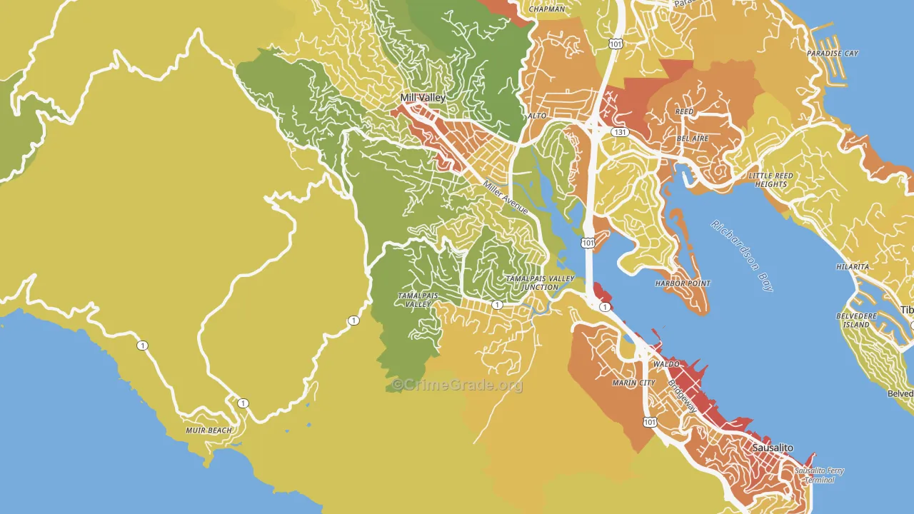 Tamalpais-Homestead Valley, CA Map of Vehicle Theft Rates