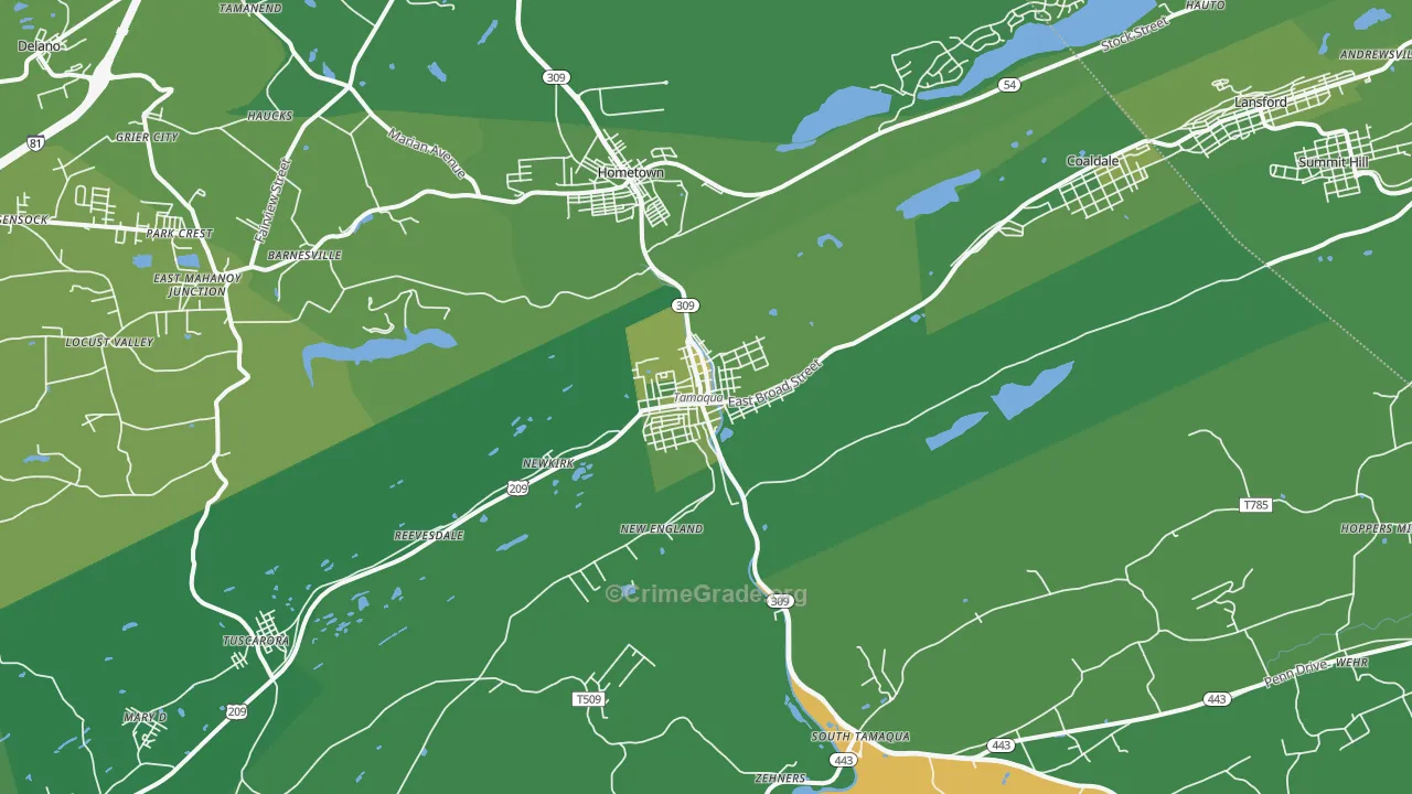 Tamaqua, PA Map of Vehicle Theft Rates