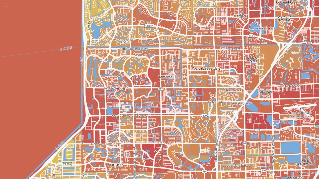 Tamarac, FL Map of Vehicle Theft Rates