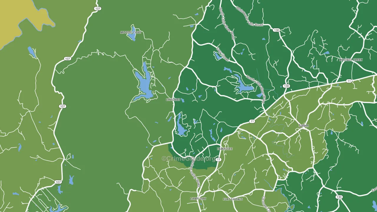 Tamassee, SC Map of Vehicle Theft Rates