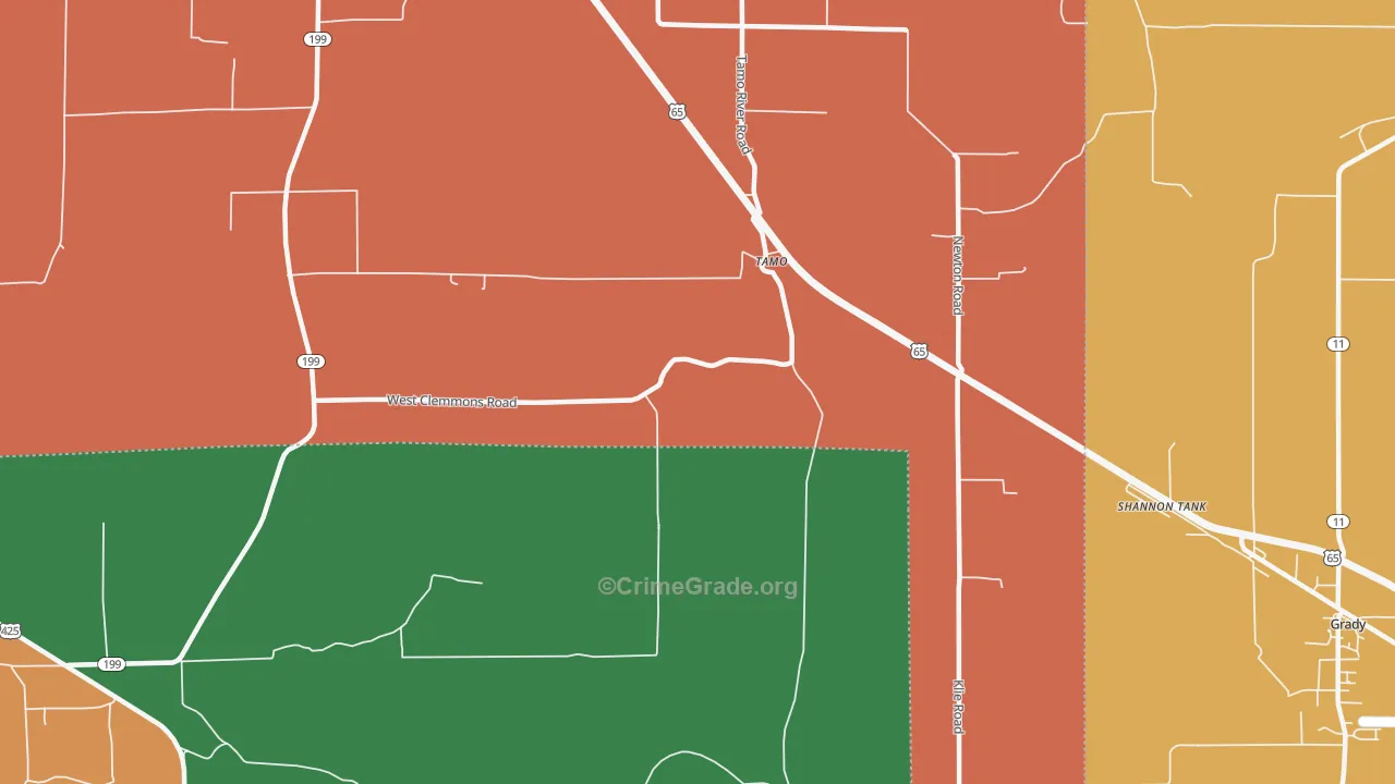 Tamo, AR Map of Vehicle Theft Rates