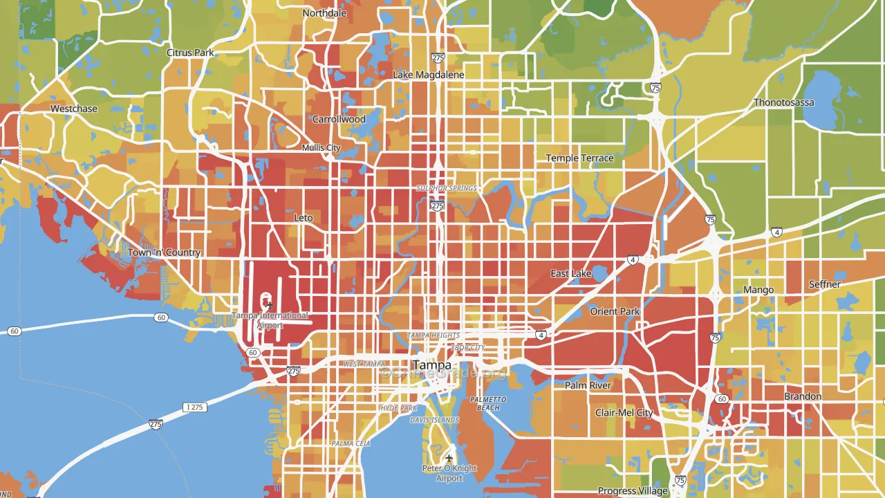 Tampa, FL Map of Vehicle Theft Rates