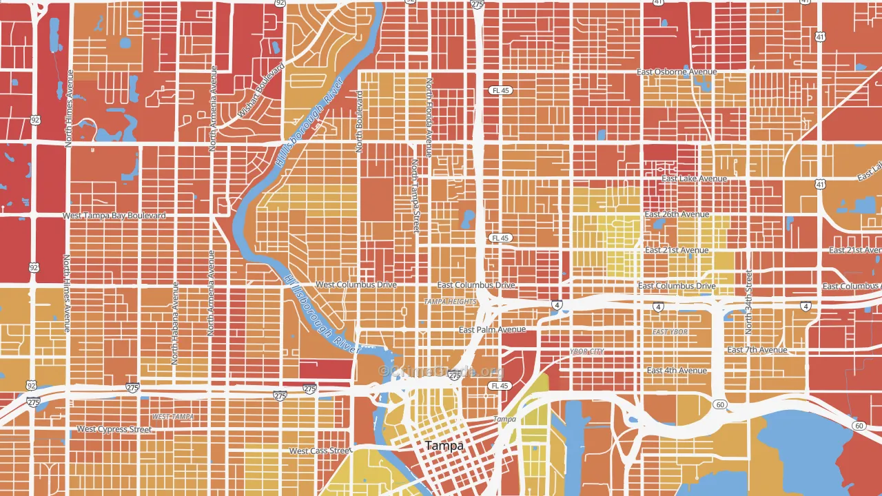 Tampa Heights, Tampa, FL Map of Vehicle Theft Rates