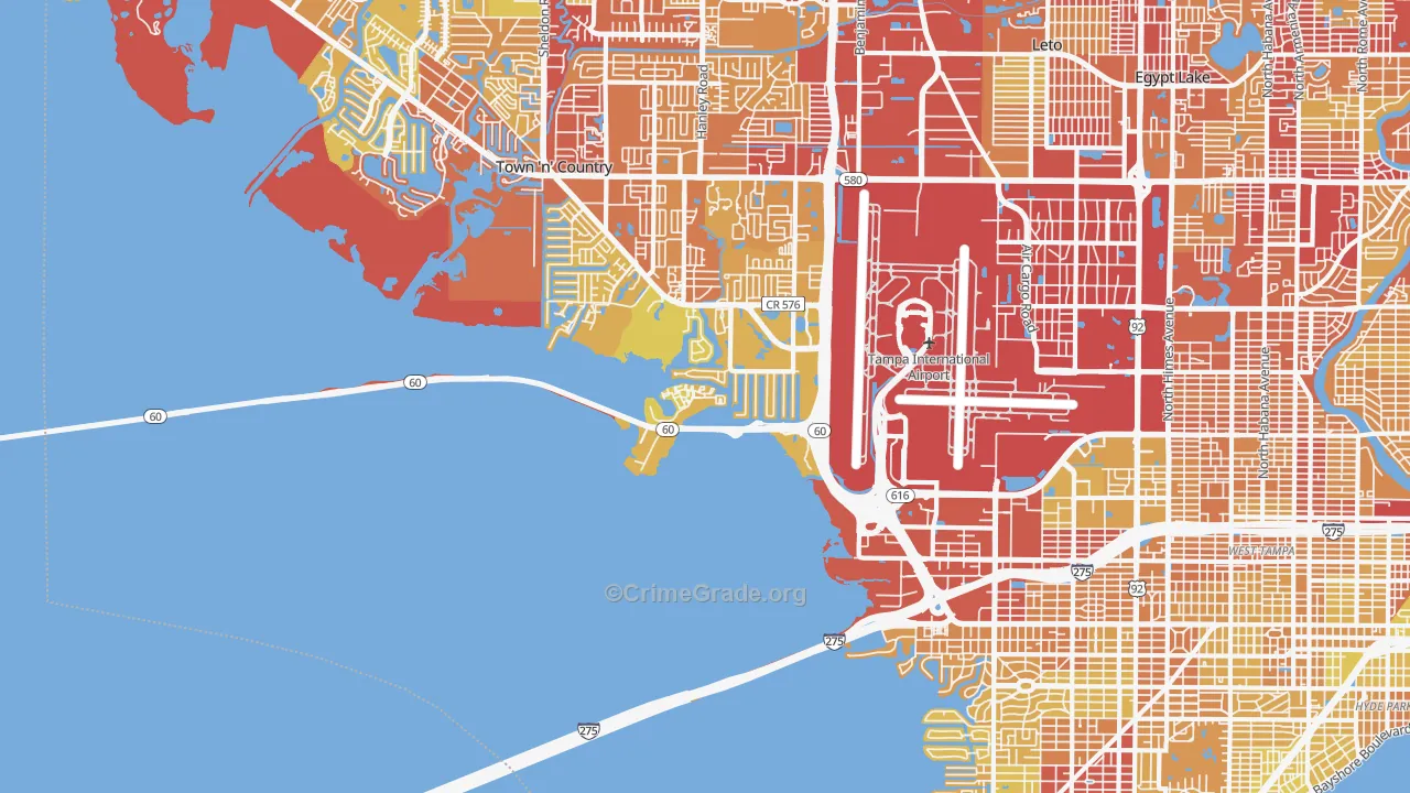 Tampa International Airport Area, Tampa, FL Map of Vehicle Theft Rates