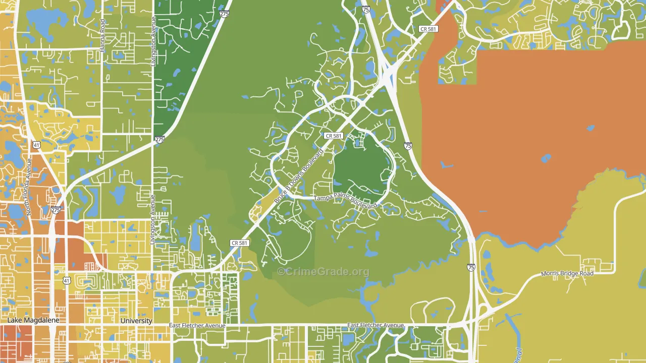 Tampa Palms, Tampa, FL Map of Vehicle Theft Rates