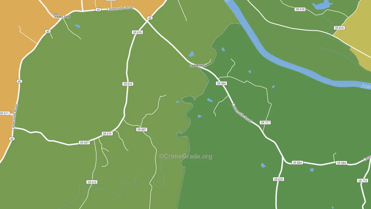 Tamworth, VA Map of Vehicle Theft Rates