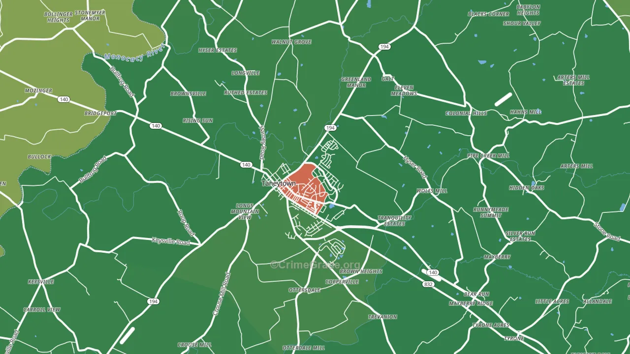 Taneytown, MD Map of Vehicle Theft Rates