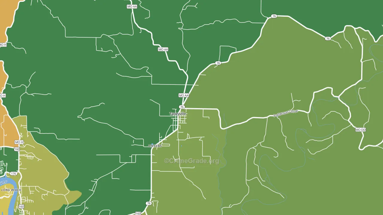 Taneyville, MO Map of Vehicle Theft Rates