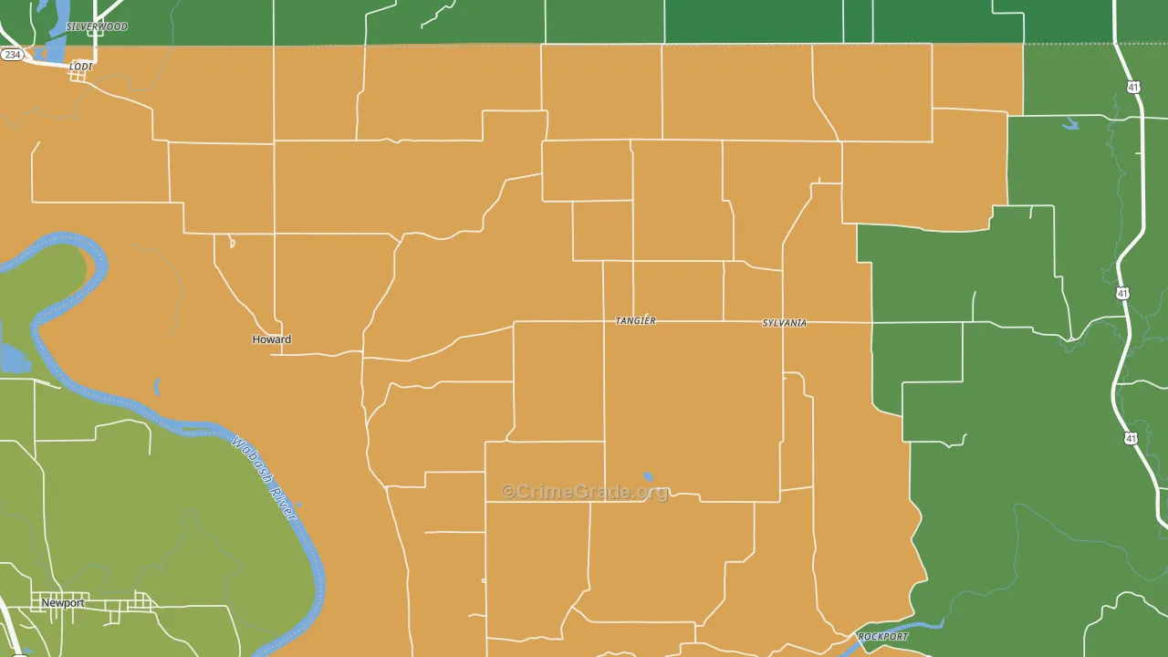 Tangier, IN Map of Vehicle Theft Rates