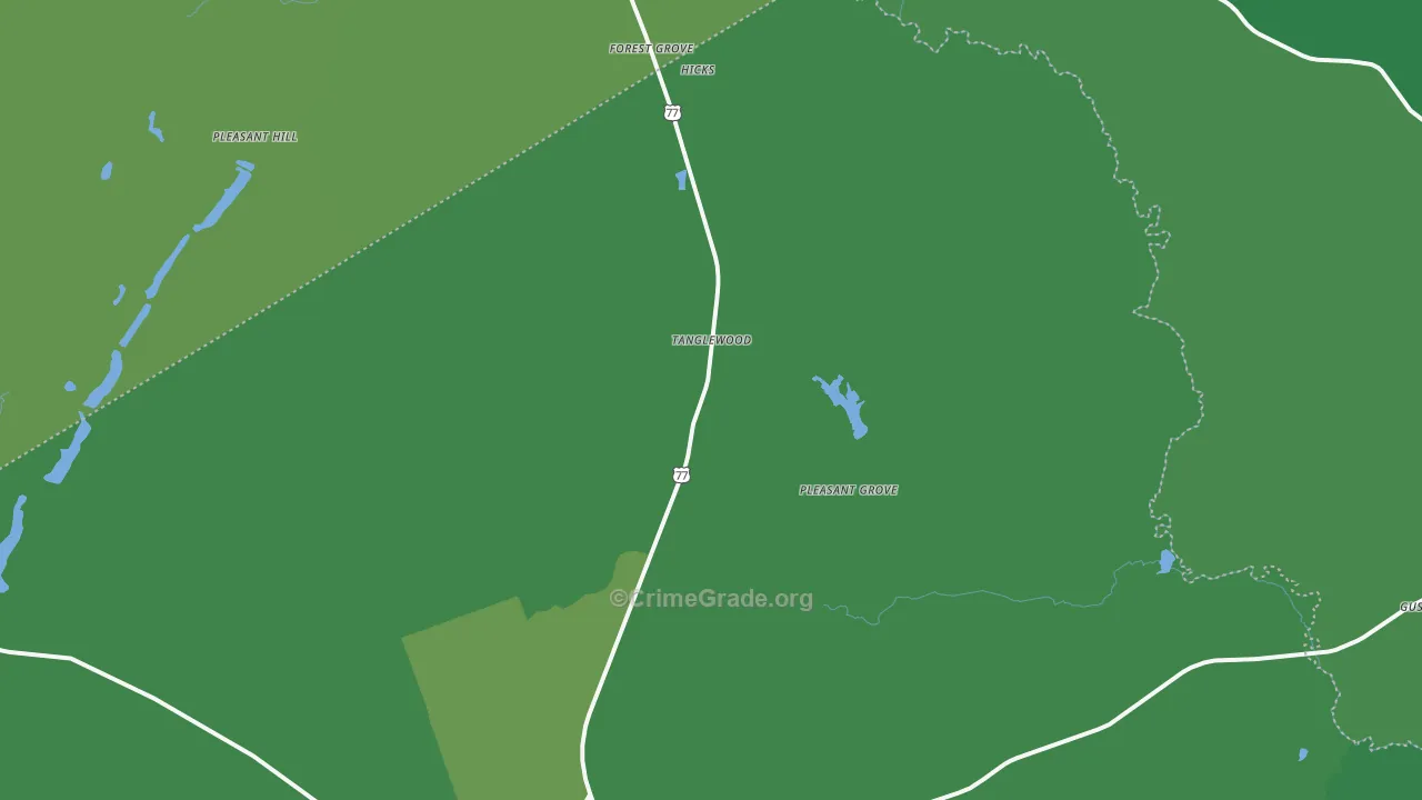 Tanglewood, TX Map of Vehicle Theft Rates