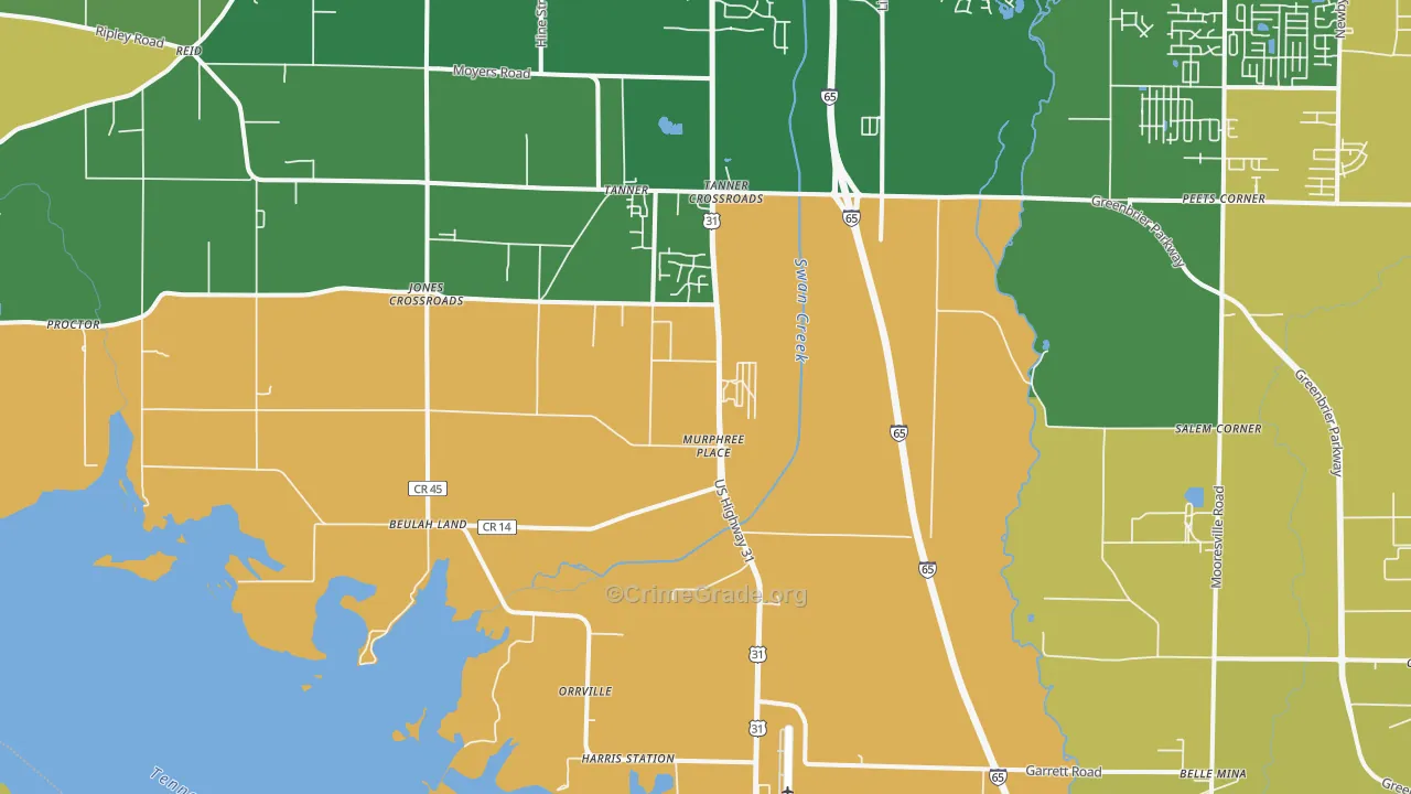 Tanner, AL Map of Vehicle Theft Rates
