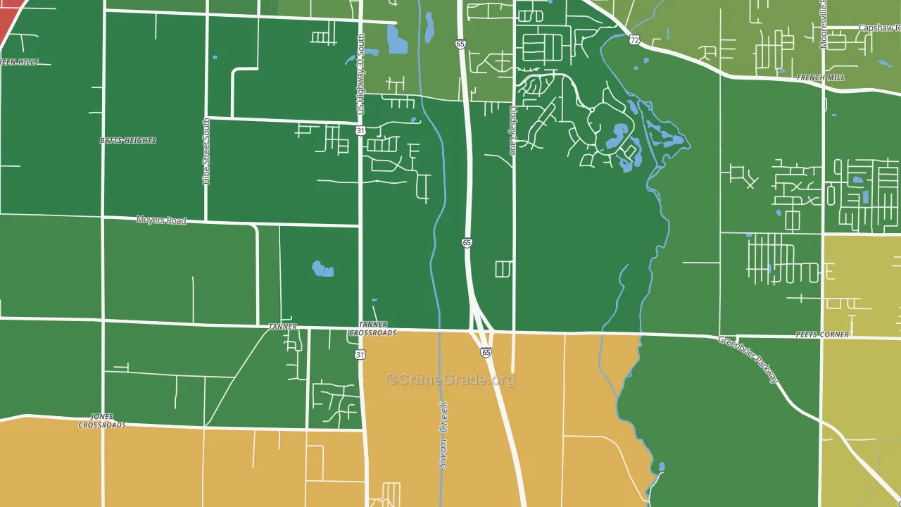 Tanner Crossroads, AL Map of Vehicle Theft Rates