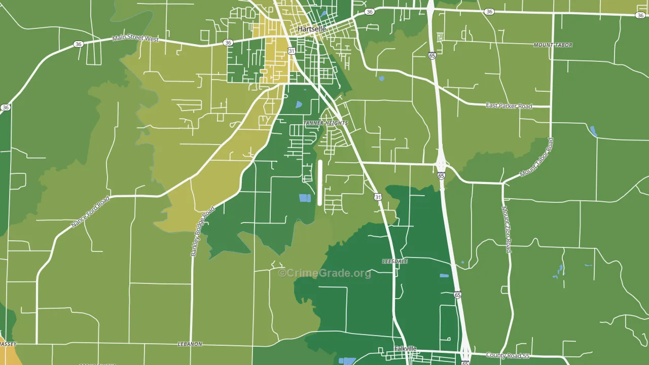 Tanner Heights, AL Map of Vehicle Theft Rates