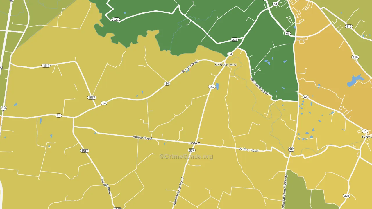 Tanner, KY Map of Vehicle Theft Rates