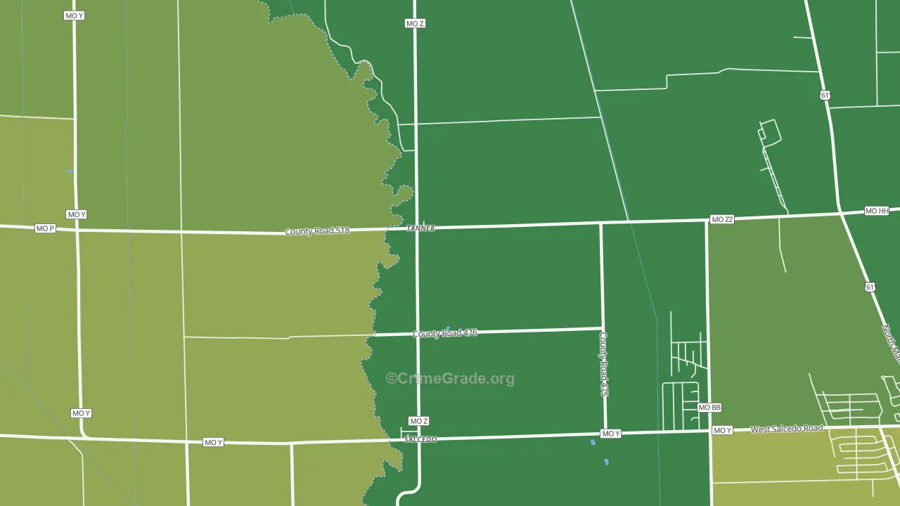 Tanner, MO Map of Vehicle Theft Rates