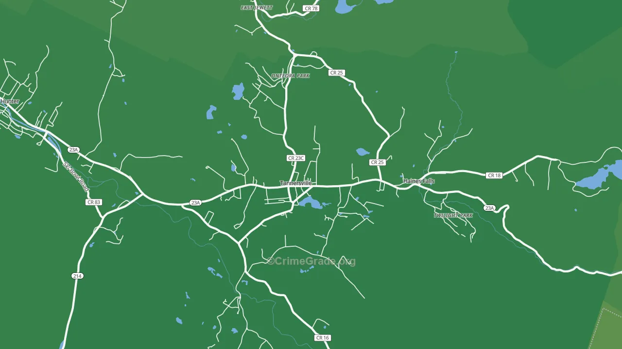 Tannersville, NY Map of Vehicle Theft Rates