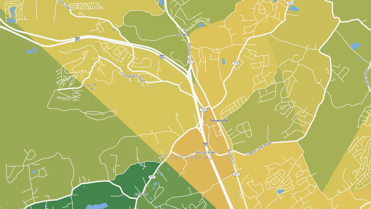 Tannersville, PA Map of Vehicle Theft Rates