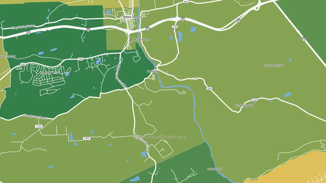 Tannery, PA Map of Vehicle Theft Rates