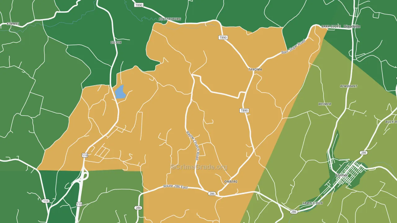Tanoma, PA Map of Vehicle Theft Rates