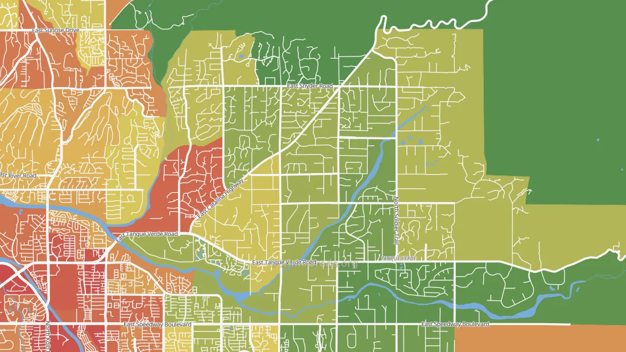 Tanque Verde, AZ Map of Vehicle Theft Rates
