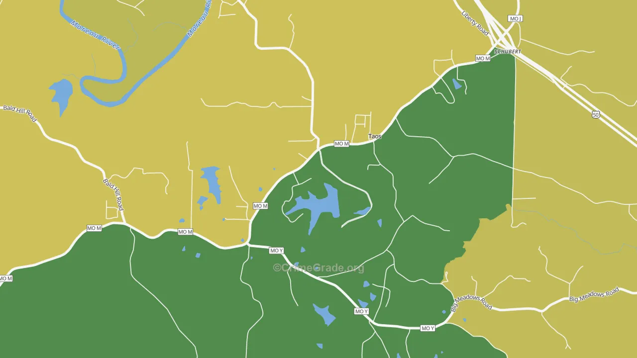 Taos, MO Map of Vehicle Theft Rates