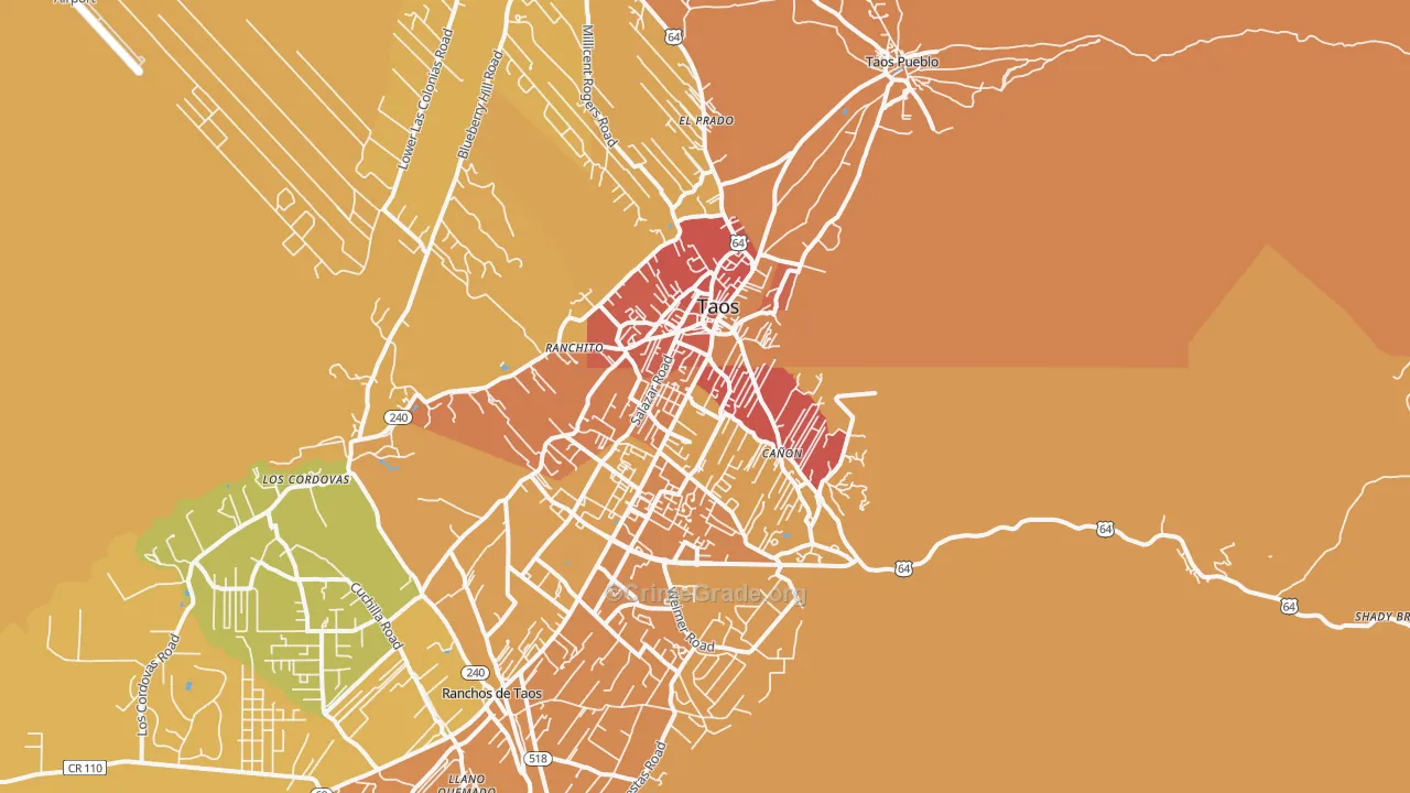 Taos, NM Map of Vehicle Theft Rates