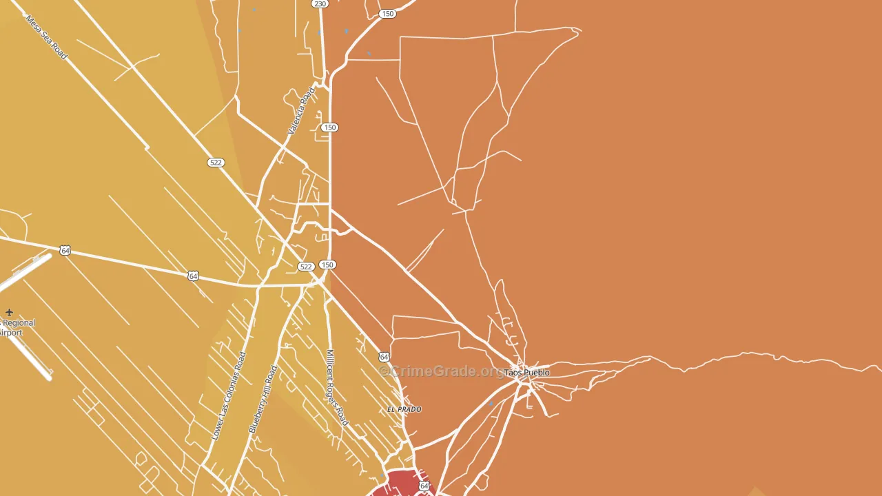 Taos Pueblo, NM Map of Vehicle Theft Rates