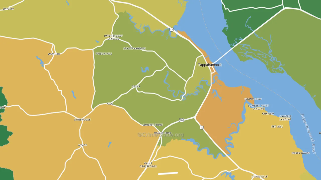 Tappahannock, VA Map of Vehicle Theft Rates
