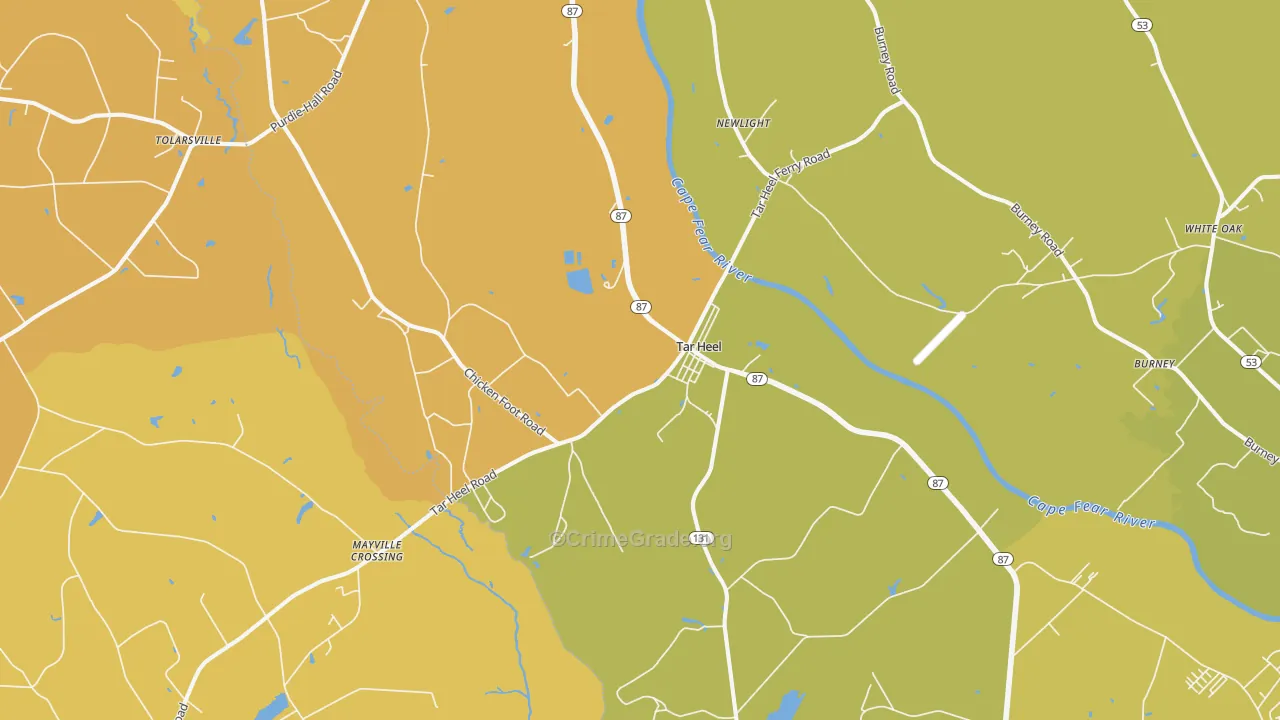 Tar Heel, NC Map of Vehicle Theft Rates
