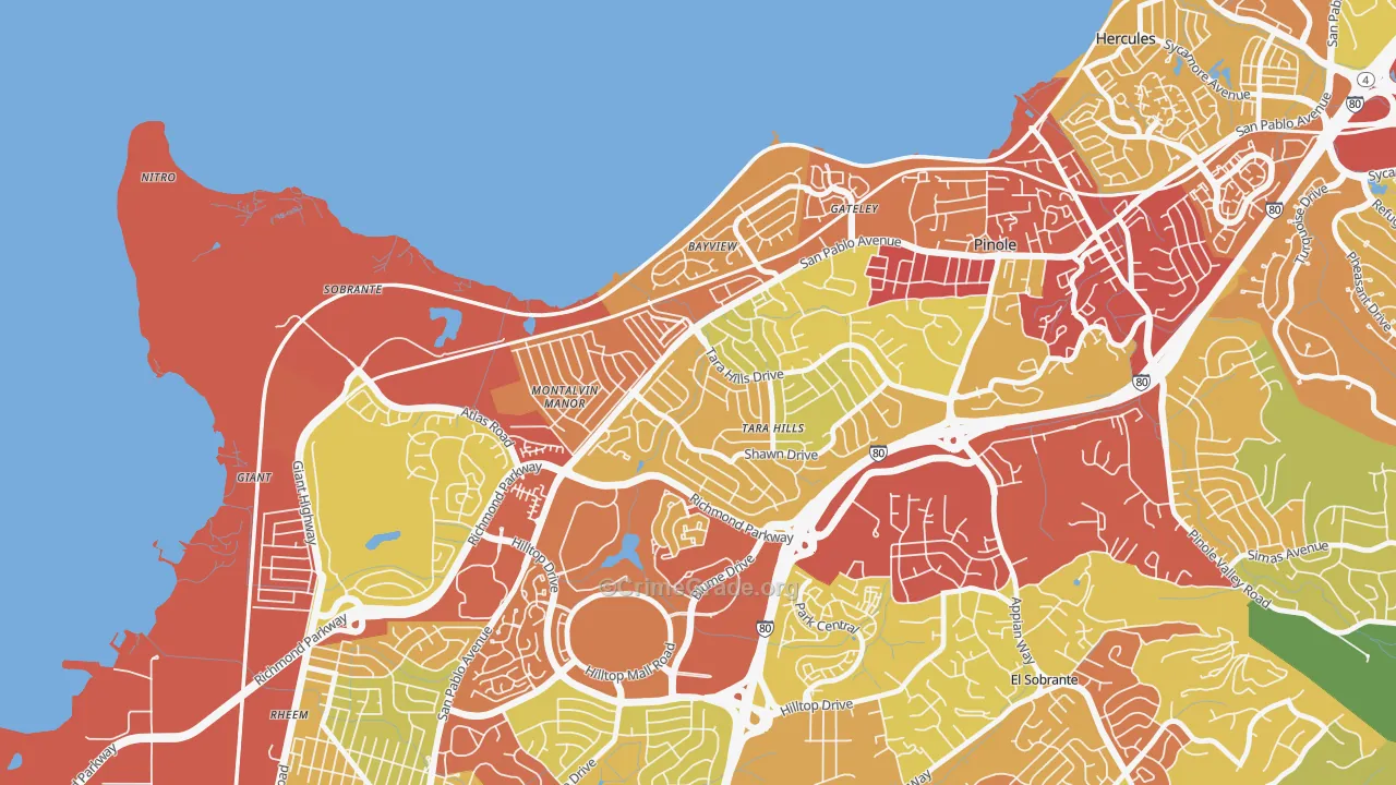 Tara Hills, San Pablo, CA Map of Vehicle Theft Rates