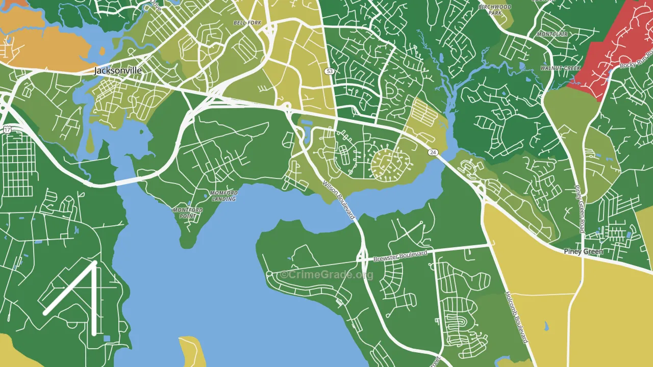 Tarawa Terrace, NC Map of Vehicle Theft Rates